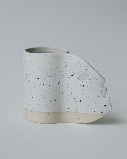 blanc moucheté bleu